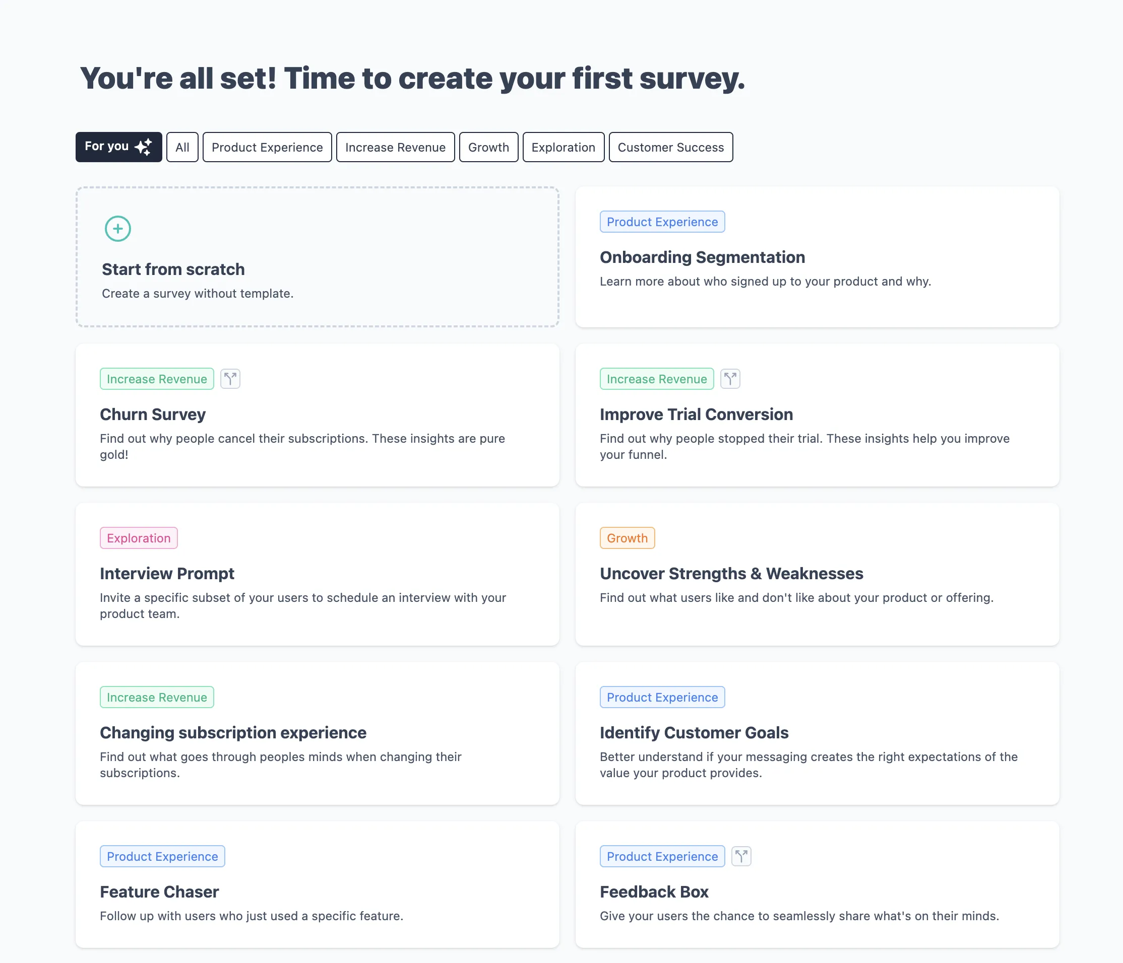 Choose in app survey template