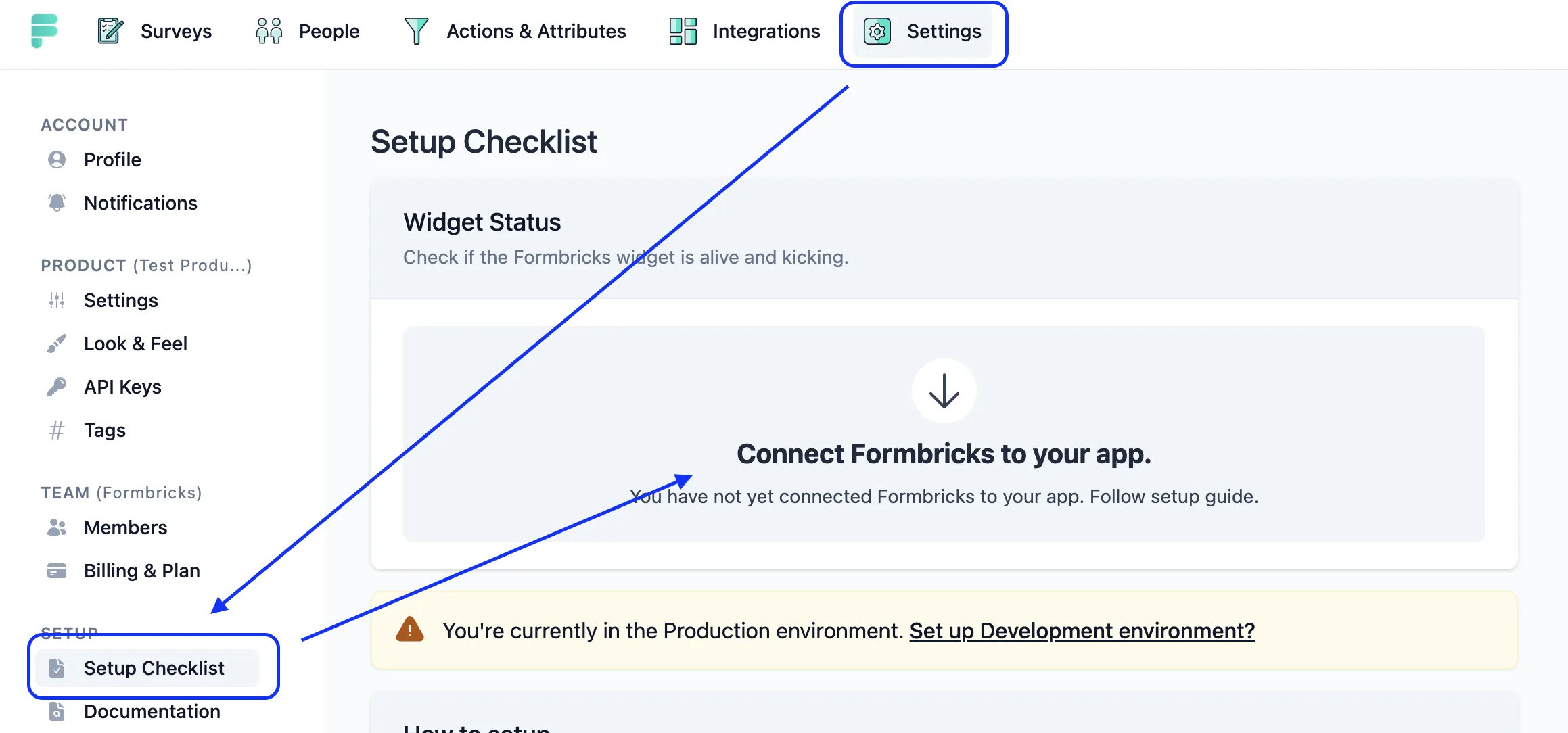 setup checklist ui of survey popup for in app surveys