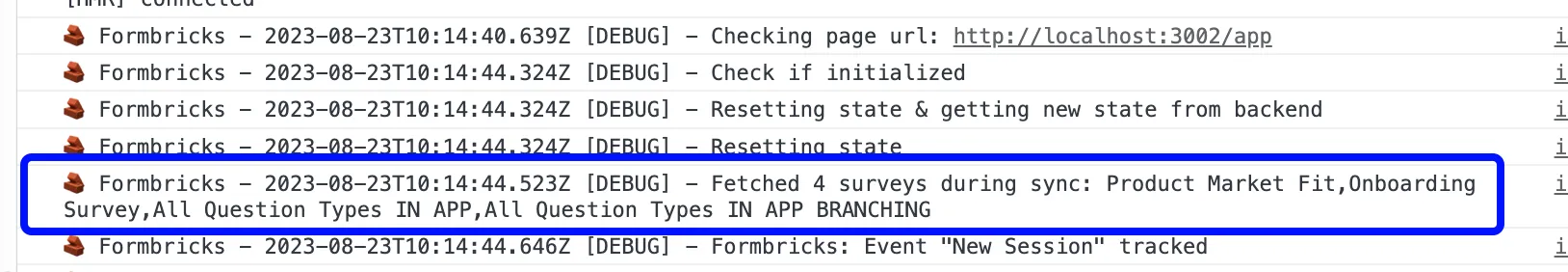 survey logs for in app survey pop up micro