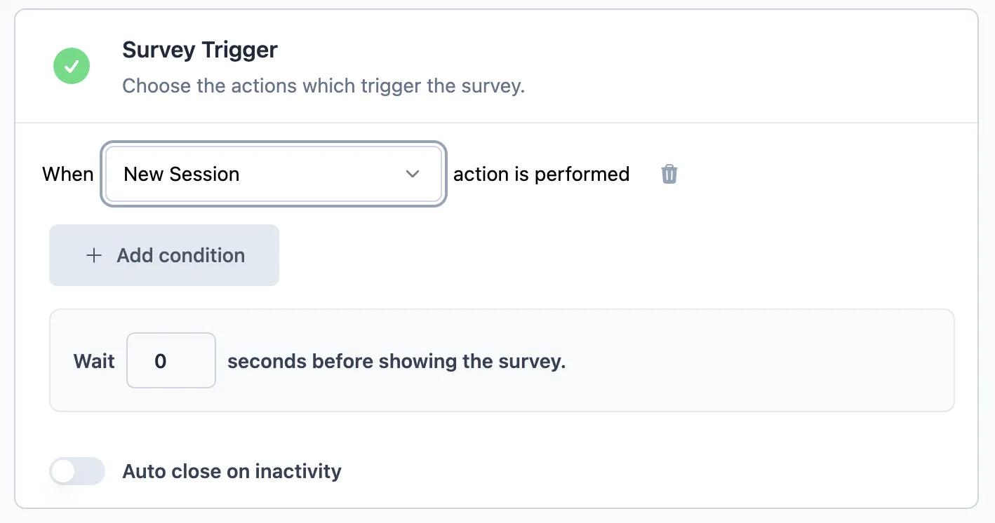 In app survey trigger for feedback popup micro survey