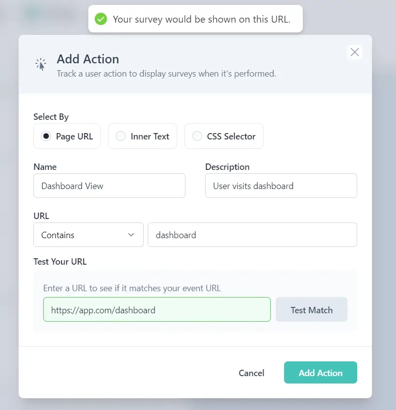 Add page URL action