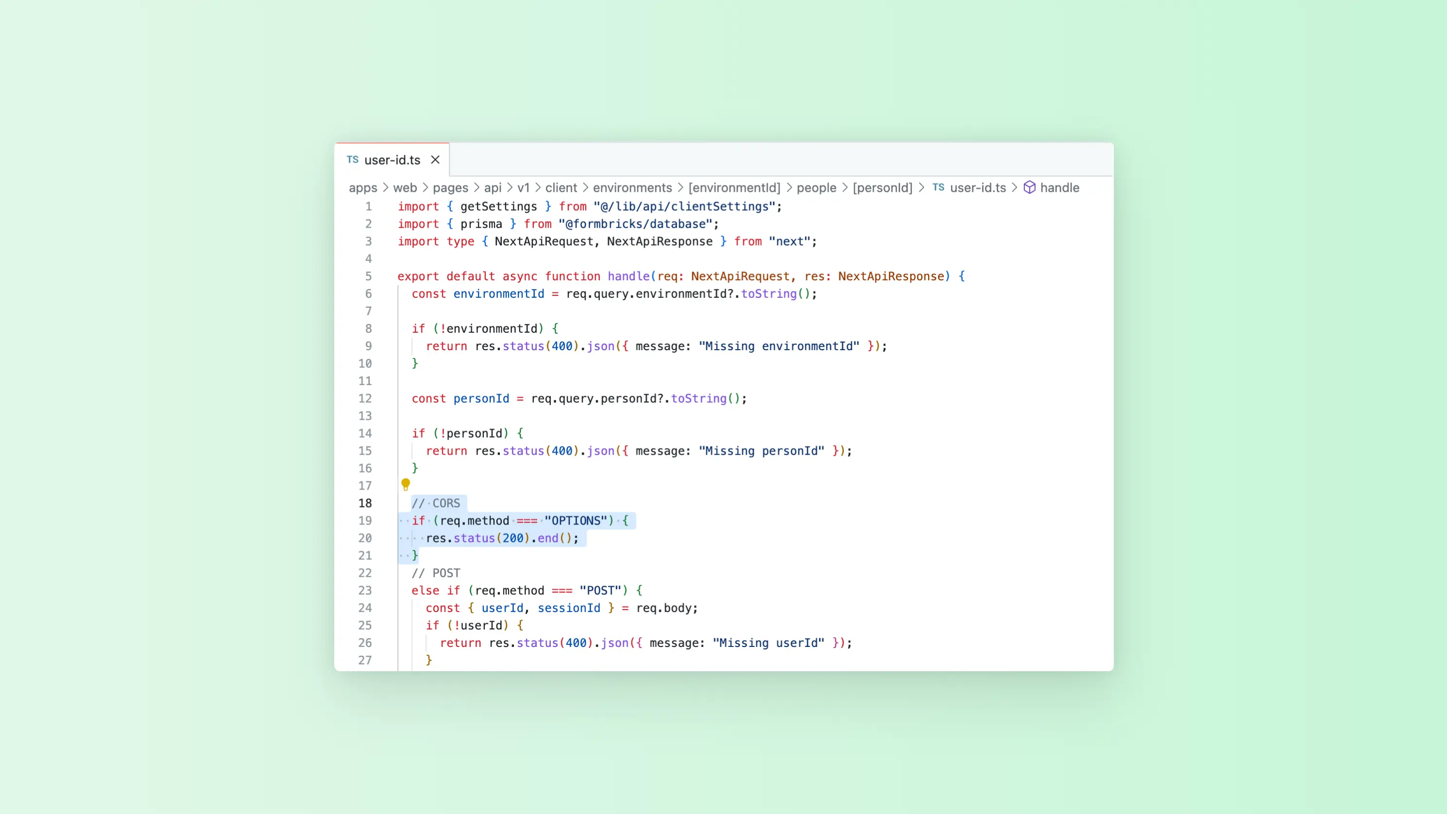 Cors handling within an API