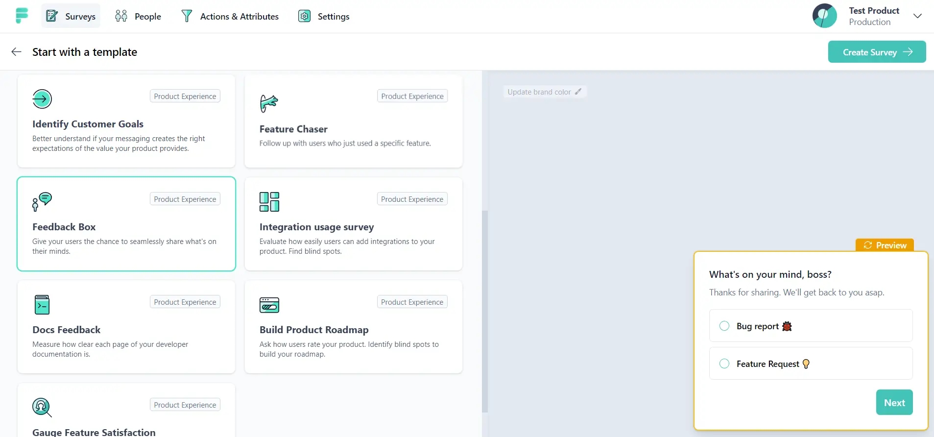 Create feedback box by template