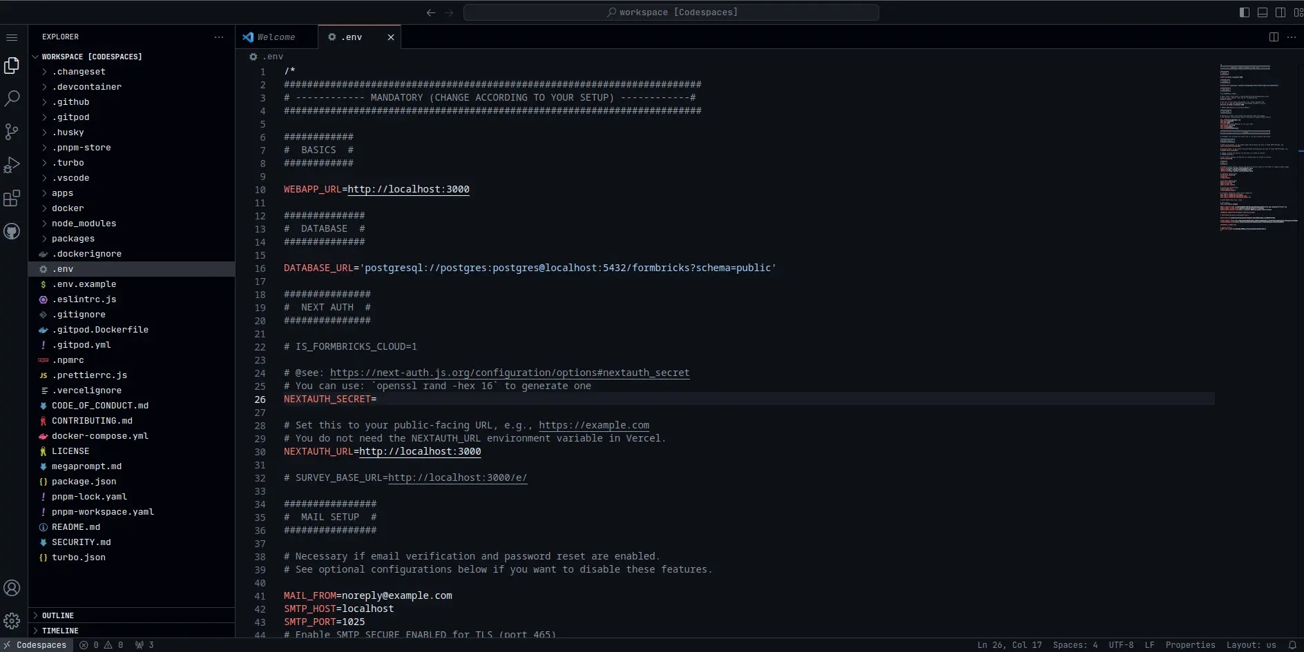 Github Codespace Env File