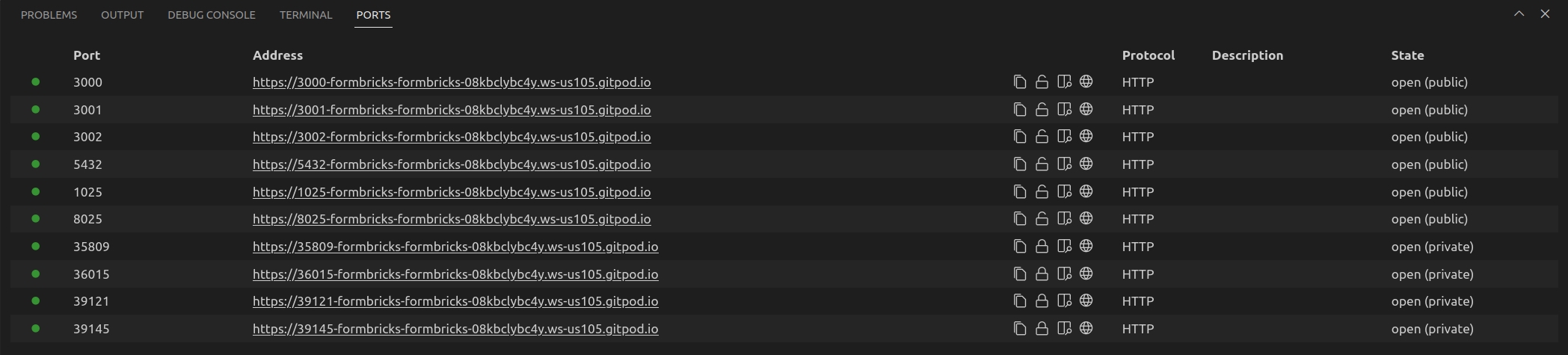 Gitpod Ports tab
