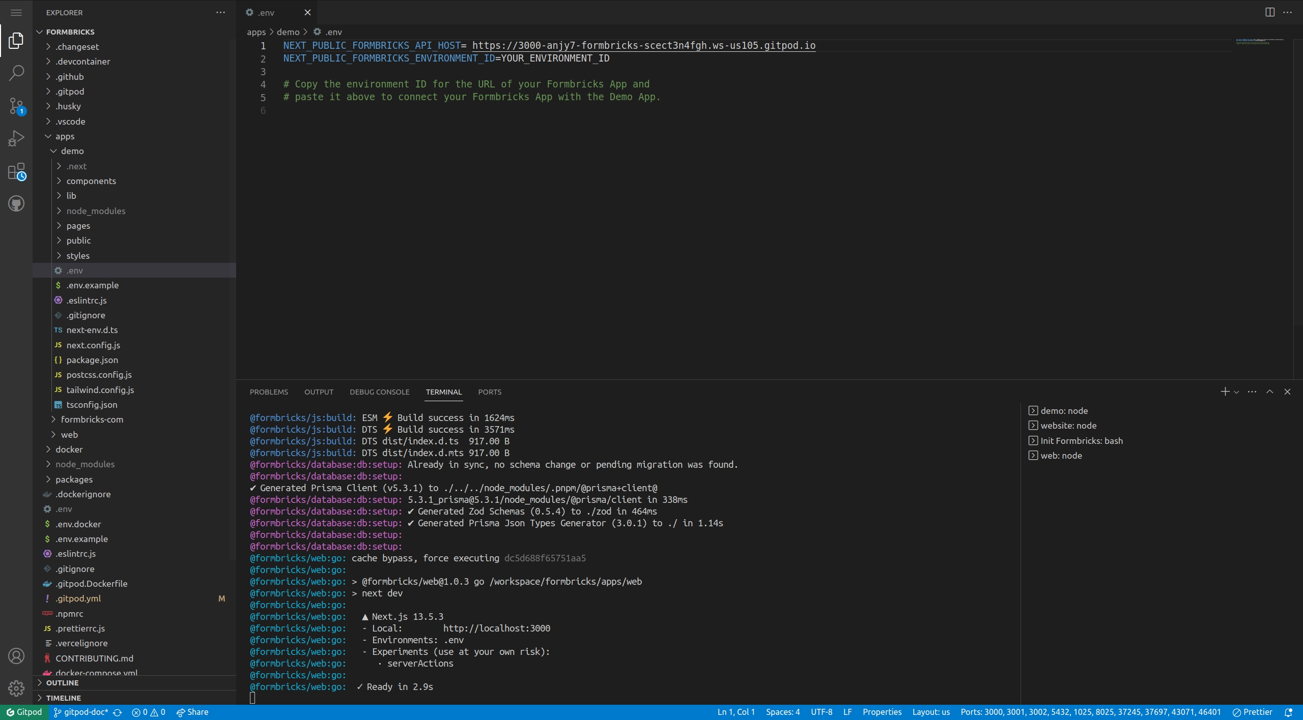 Gitpod Running Workspace Page