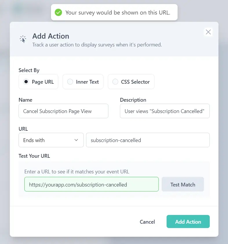Set the trigger by page URL