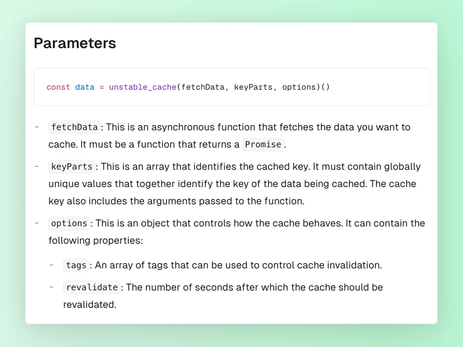 Unstable Cache Parameters